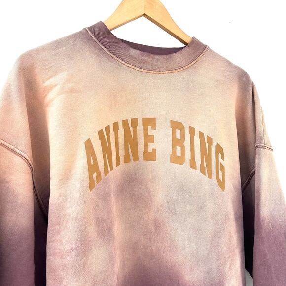 Anine Bing Harvey Crewneck Sweatshirt Washed Faded Burgundy Tie Dye Medium - Picture 11 of 11